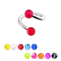 16G Twisted-Spiral Barbell Red UV Balls Eyebrow and Spiral Lip Ringsจิ้วใส่ร่างกาย 16G เกลียวบิดยกน้ำหนัก UV ลูกสีแดงคิ้วและแหวนเกลียวปาก