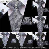 ✘☊₪ Gray Solid Paisley Gift Mens Necktie Gravata Silk Wedding Tie For Men Hanky Cufflink Set Fashion Designer Business Dropshipping