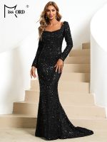 【jw】✱❄  Missord Luxury Sequin O-Neck Sleeve Bodycon Evening Prom Dresses Formal Gown