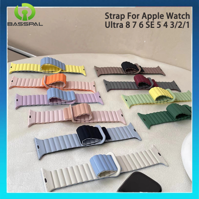 สายรัดฐานสำหรับนาฬิกา Apple สาย Ultra 49มม. 44มม. 40มม. 45 41 42มม. 38มม. สร้อยข้อมือแม่เหล็กซิลิโคนสำหรับ I Watch Series 8 7 Ultra 3 5 6 SE2