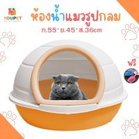 ห้องน้ำแมวใหญ่ รุ่นใหม่  แบบกรม ราคาถูก กันกระเด็น เปิดฝาได้  แถมที่ตักทรายห้องน้ำแมวทรงกลม