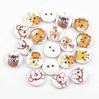 50pcs Mixed Animal Painting Wooden Sewing Buttons For Baby Clothing Crafts Diy Sewing Scrapbooking Accessories Decoration 15mm Haberdashery