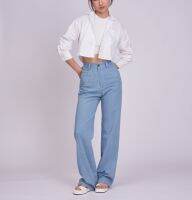 RINRATA - Darcy jeans pants - กางเกง ผ้า ยีนส์ ลายเส้นขาว ขาตรง มีกระเป๋าข้าง ทรงสวย มีหูเข็มขัด เอวสูง กางเกงทำงาน กางเกงยีนส์ กางเกงใส่เที่ยว