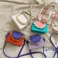 【Lanse store】Youth Ladies Simple Versatile Bag Women Mini Crossbody Acrylic Chain Lady Hit Color PU Leather Luxury Designer Shoulder