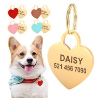 ☾❄ Personalized Cat Dog ID Tags Heart Shape Dog Cat Name Tag Customized Engraved Anti-lost Pendant Pet Dog Collar Accessories