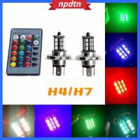 NPDTN ไฟหน้ารถหลากสีสำหรับขับรถหลอดไฟ RGB รีโมทควบคุมไฟตัดหมอก MO 5050 27SMD หลอดไฟแอลอีดีอัตโนมัติ