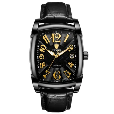 นาฬิกากันน้ำสำหรับผู้ชายเครื่องจักรกลอัตโนมัติ TEVISE นาฬิกาข้อมือธุรกิจดำ + ทอง + ดำ