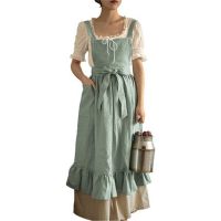 【YF】 New florist Literary artist Retro Medieval Cotton Linen  Aprons For Woman Dress Flower Shop Smock Hairdresser Garden Overal