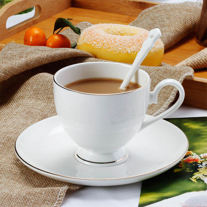 European style gold rimmed bone china coffee cup and dish set hand