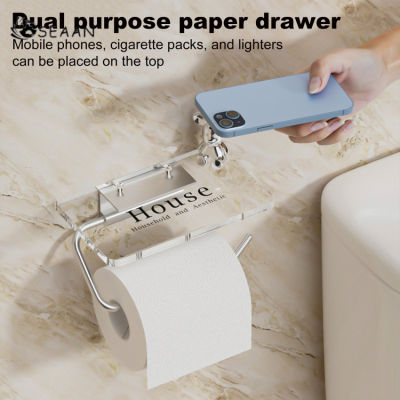 ที่ใส่กระดาษชำระถาดอะคริลิคอุปกรณ์ห้องน้ำที่แขวนติดกำแพงครัวชั้นวางกระดาษกระดาษชำระแบบไม่เจาะรู