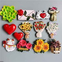 Buy 5 Get 1 3D Cute Fridge Magnets Kawaii Rose Sunflower Thank You Miss You Flower Bless You Simulate Succulent Plants Stickers