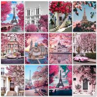 PhotoCustom Oil Painting Paint By Numbers Hand Painting DIY Landscape Number Painting Unique Gift Wall Decor Pink Department