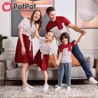 PatPat Family Trang Phục Phù Hợp Với Gia Đình Váy Ghép Đai Ngắn Tay Sọc Đỏ Và Trắng Áo Phông Khối Màu Cho Bé Trai Bé Gái Nam Nữ