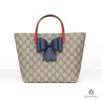 GUCCI KID_S TOTE BOW NAVY MINI GG MONOGRAM CANVAS RED SHW