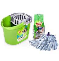 ถังบิดม็อบ + เมจิก ม็อบ Magic Mop Scotch-Brite Twist Mop Bucket Green สก๊อตช์-ไบรต์