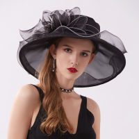 ฤดูร้อน Organza Sun Beach หมวก Fascinator พับงานแต่งงานชุด Kentucky Derby หมวกสำหรับผู้หญิง Elegant กว้าง Brim Fedora