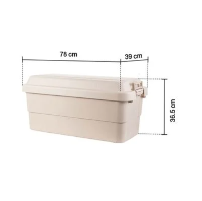 Multipurpose storage box with lock lid Camping capacity 65 liters size 78 x 39 x 36.5 cm.