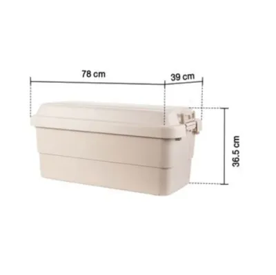 Multipurpose storage box with lock lid Camping capacity 65 liters size 78 x 39 x 36.5 cm.