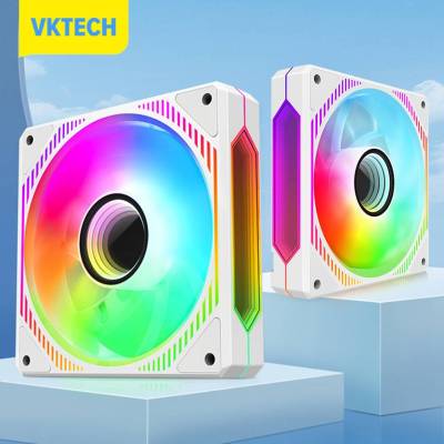 Vktech พัดลม Casing PC ส่องสว่าง24มม. แชสซีหม้อน้ำ,พัดลม9ใบการควบคุมความเร็วอัตโนมัติการควบคุมอุณหภูมิอัจฉริยะสำหรับเดสก์ทอปคอมพิวเตอร์เครื่องดูดน้ำ FDB