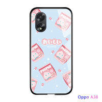 เคสใส่โทรศัพท์สำหรับ A18 OPPO A38การ์ตูนญี่ปุ่นที่สดใหม่สำหรับเด็กผู้หญิงน้ำมะนาวเครื่องดื่มนมเคสฝาหลังเคสกระจกเทมเปอร์กันกระแทก