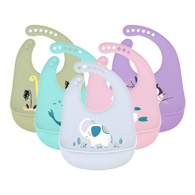 New Baby Bib Adjustable Animal Picture Waterproof Saliva Dripping Bibs Soft Edible Silicone Ssaliva Towel Dropshipping
