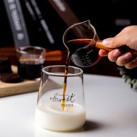 Heat-resistant Glass Measuring Double Mouth Bottle Coffee Shares Pot House Glass Small Milk Cup Wooden Handle KitchenTools