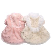 Princess Dog Cat Warm Dress Embroidered Yarn Design Puppy Autumn/Winter Coat Outfit for Female Dogs Cats Dresses