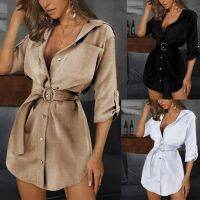 [COD] 2020 wish AliExpress hot style European and summer solid sleeve V-neck ladies dress female