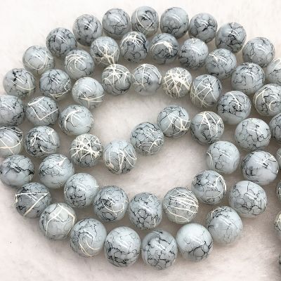 【CW】 Wholesale 4/6/8/10mm light grey Glass Beads Round Loose Spacer Pattern Jewelry Making Necklace  19