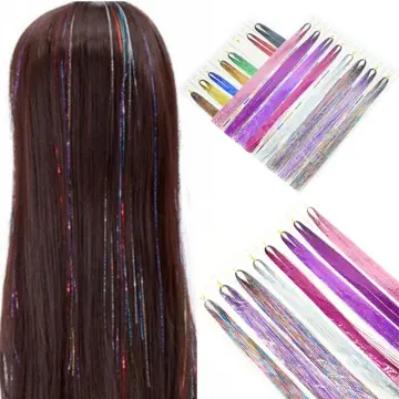 110cm Colorful Shiny Threads Glitter Hair Tinsel Kit Gold Purple Blue Silk  Hair Glitter String Extensions Accessories for Women