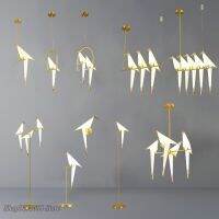 Modern Gold Bird Cage Pendant Light Living Room Bedroom Origami Bird Light Kitchen Hanging Lamp Dining Room Paper House Fixtures LED Strip Lighting