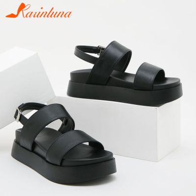 Platform Chunky Heels Sandals 2023 Gothic Fashion Walking Office Woman Flats Shoes - ขายดีที่สุด ioztt305
