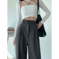 COD DSGERTRYTYIIO Korean Ins College Style Wide-leg Pants Womens Loose Mopping Suit Pants Commuter Wind Straight Long Pants