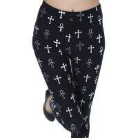 Feminine fitness slim comfortable legs affixed super soft cross symbol printed pencil pants sexy pants