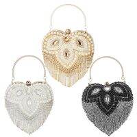 DG PEAFOWL White Pearls Beaded Purse And Cluches For Women Heart Shaped Pearl Evening Bag Fashon Shape Heart Pattern Floral Bag