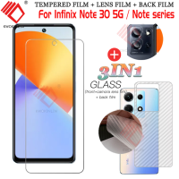 (3 In 1) สำหรับ Infinix Note 30 VIP 12 G96 Note 11S /Note 11 10/Note 11 10 Pro/Note 8 ฟิล์มกระจกนิรภัย Tempered Glass ฟิล์มกระจกกันรอยกล้องหลัง+เลนส์กล้องถ่ายรูปฟิล์ม + 3D คาร์บอนไฟเบอร์ด้านหลังฟ