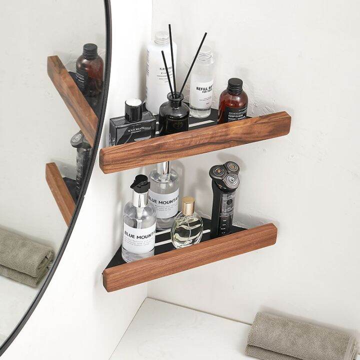 wall-mounted-corner-storage-rack-free-punch-walnut-wood-bathroom-shelf-storage-triangle-shelves-bathroom-accessories