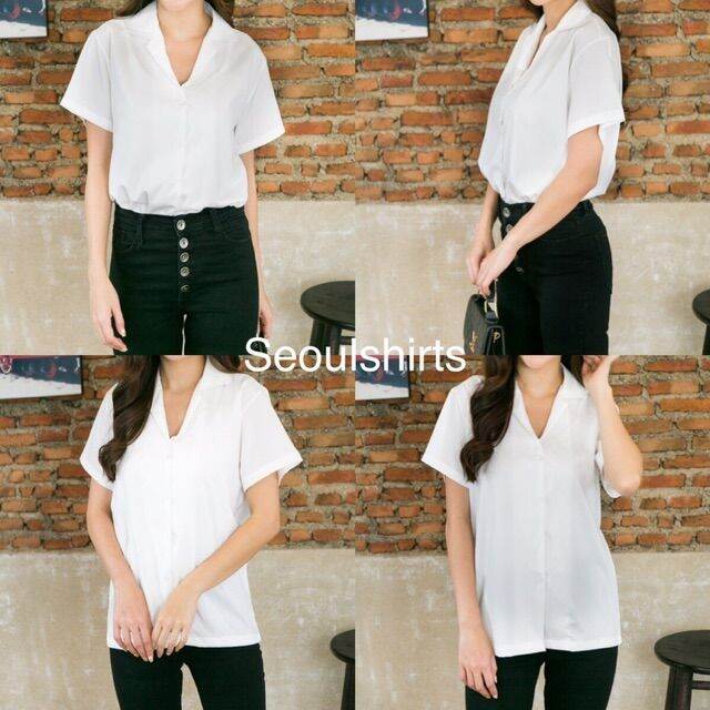 s12-ราคาส่งทุกตัว-เสื้อเชิ้ตผู้หญิง-แขนสั้น-สีพื้น-คุณภาพดี