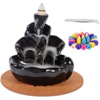 Ceramic Backflow Incense Burner Holder- Waterfall Backflow Incense Cones for Relaxation, Purification, Meditation