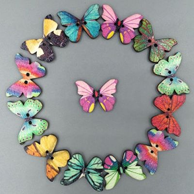 HMDC50Pcs Sewing Scrapbooking Multicolor Butterfly Phantom 2 Holes Wooden Buttons
