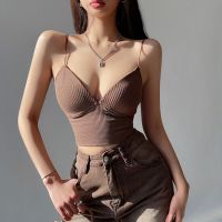 2023 New Sexy Solid Women Chest Wrap Camisole Tank Top Slim Fit Vest Sleeveless V-neck Backless Camisoles Strap Chest pad Tops