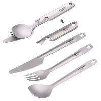 TOMSHOO 4-In-1ไทเทเนียม Flatware ชุดช้อนส้อมอาหารค่ำช้อนส้อมตัดผู้ถือที่เปิดขวดสำหรับตั้งแคมป์เดินป่าแบกเป้ปิกนิก