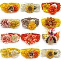 30 Pcs Thanksgiving Holiday Pet Dog Bow Ties Dog Cat Collar with Elastic Band Fall Turkey Style Dog Bow Tie Pet Dog Accessories