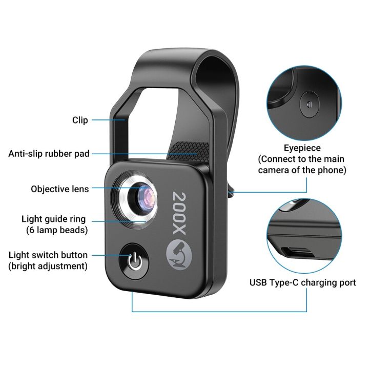 apexel-กล้องโทรศัพท์มือถือ200x-เลนส์กล้องจุลทรรศน์ฟังก์ชั่นความละเอียดสูงเลนส์กล้องส่องทางไกลโทรศัพท์มือถือกล้องจุลทรรศระบบดิจิทัลแบบพกพาเลนส์ไมโครโทรศัพท์มือถือ