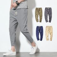 CODkecanm8 Cotton and hemp cropped pants mens Korean fashion slim Leggings