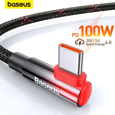 Baseus 100W USB C Cable for Xiaomi Samsung S20 S21 Fast Charging USB C Cable 90 Degree QC 3.0 Gaming Cable For Macbook Docks hargers Docks Chargers