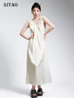 XITAO dress Temperament Simplicity Folds V-neck Tank Slip Dress