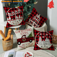 [Timmo House]Hot Christmas Pillow Cover Red Black Plaid Printed Linen Cushion Cover Waist For Home Office