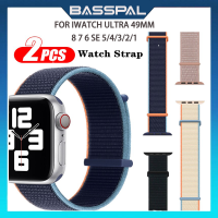 BassPal สายห่วงไนลอน2ชิ้นสำหรับสายคาด Apple Watch อัลตร้า49มม. 45มม. 44มม. 40มม. 41มม. 45 44มม. สายนาฬิกาสายรัดข้อมือ I Watch Series Ultra 4 3 5 SE2 6 7 8