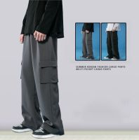 COD SDFERTREWWE ?MOLLGE?Summer High Quality Ice Silk Korean Fashion Mopping Pants Loose Casual Multi Pocket Cargo Pants Men